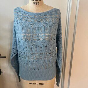 INTERMIX Baby Blue Cashmere/Wool Blend Crochet Sweater Size XL